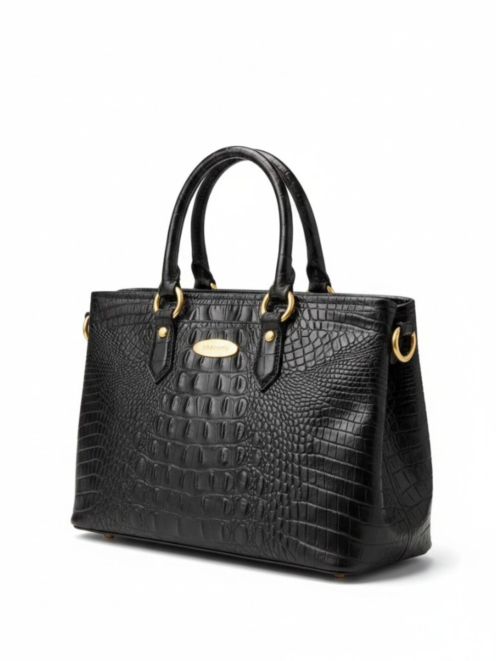 Brahmin Black Croc-Embossed Leather Bag